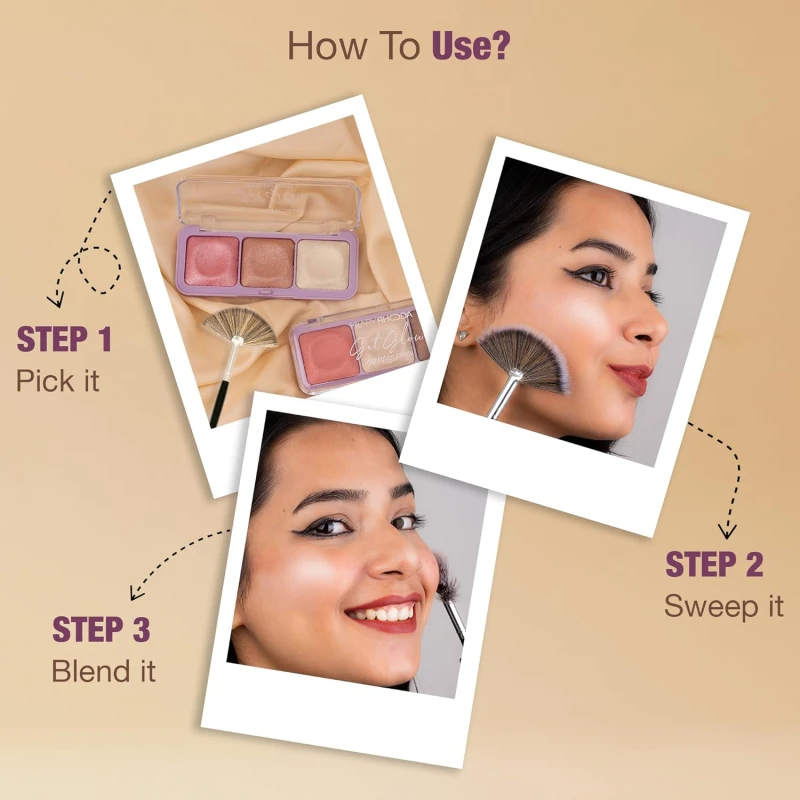 Hilary Rhoda Get Glow Highlighter Palette | Ultra Blendable & Long Lasting | Shimmer Finish & Illuminating Glow | Highly Pigmented & Easy To Blend Shades | 3 Shades in 1 Palette - 15g (Shade - 02) thumbnail 6